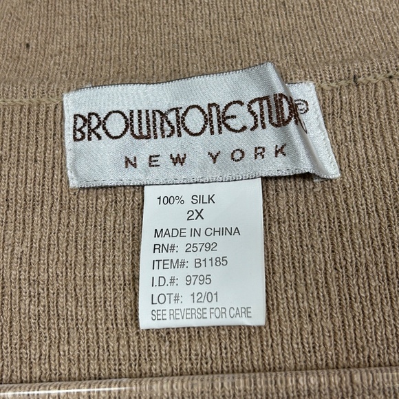 Brownstone Studio women plus size 2X short sleeve knit top 100% silk tan pink - Picture 11 of 12